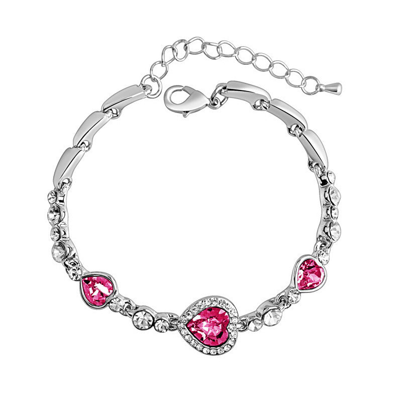 Love Heart Shape Peach Crystal Diamond Bracelets - Rose Red MegaBDM