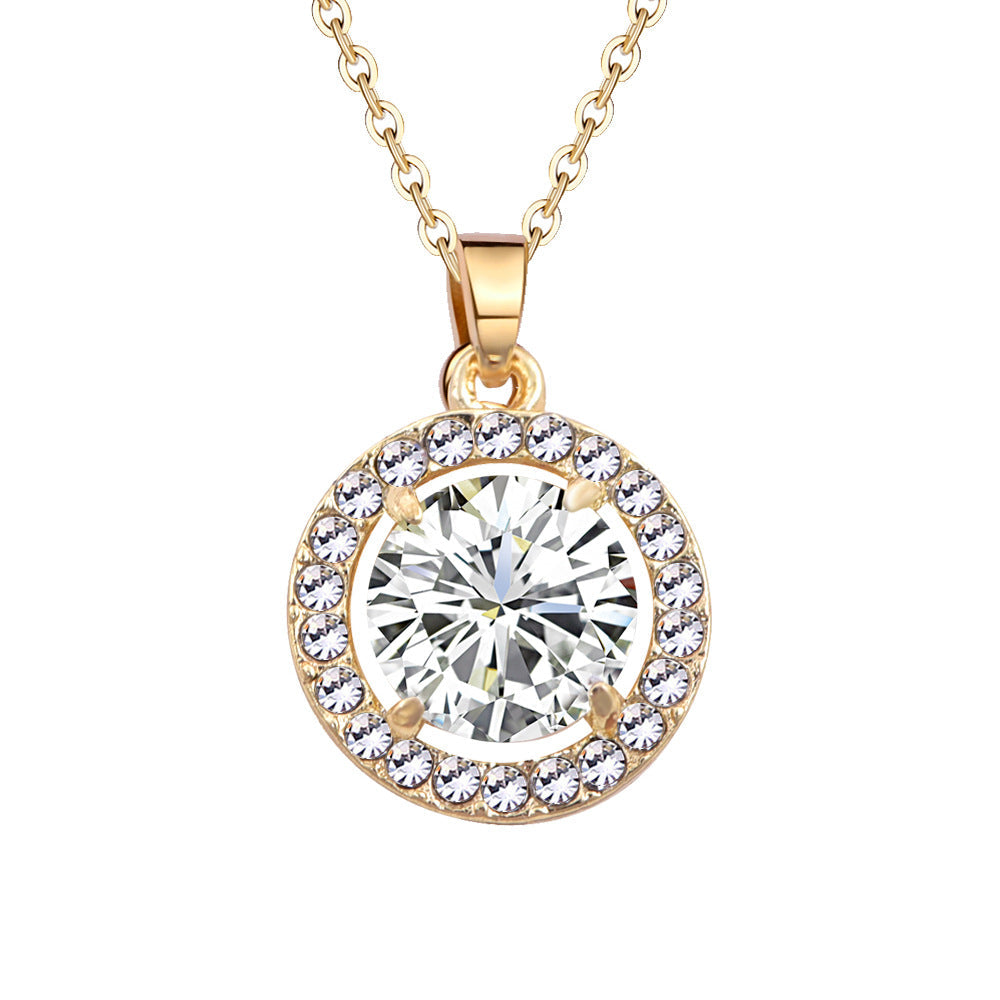 Women's Korean Style Couple Round Zircon Neck Versatile Pendants - Champagne Gold White MegaBDM