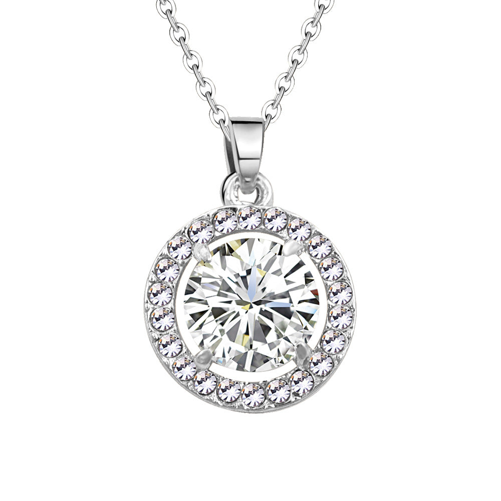 Women's Korean Style Couple Round Zircon Neck Versatile Pendants - White Platinum MegaBDM