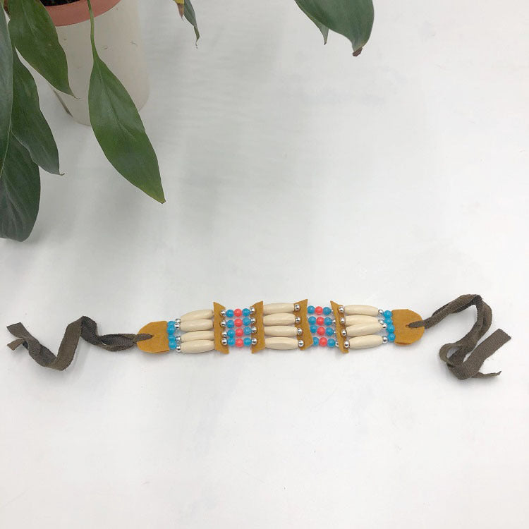 Women's Bohemian Indian Adult Primary Color Wooden Necklace - White, blue and red combo MegaBDM