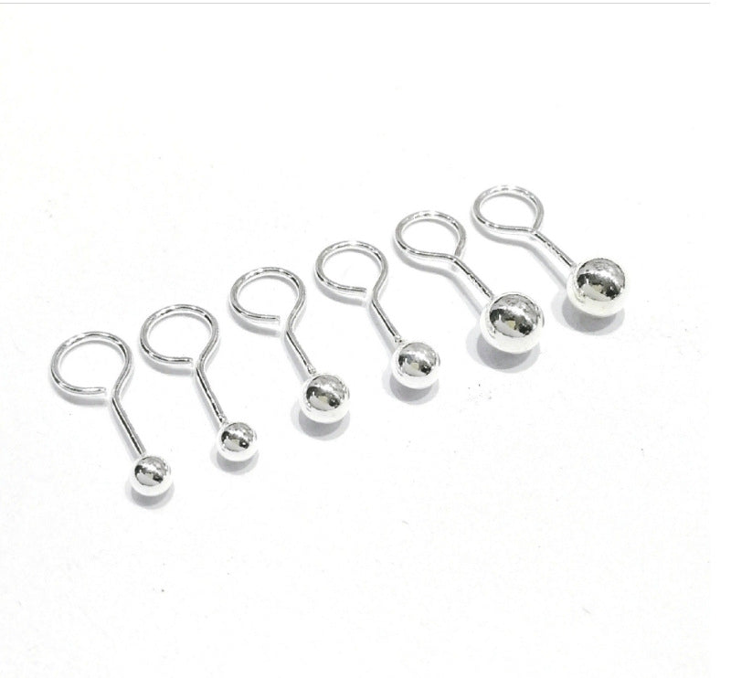 Women's Sterling Sier Bean-shaped Simple Temperament Hook Bead Minority Sleeping No Rings - 2mm Hook Pure Silver/Pair / Pure Silver MegaBDM