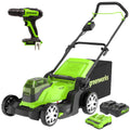 48V (24V x 2) 17" Cordless Battery Push Mower & FREE Drill/Driver Combo Kit w/ (2) 4.0 Ah USB Batteries & Dual Port Charger MegaBDM