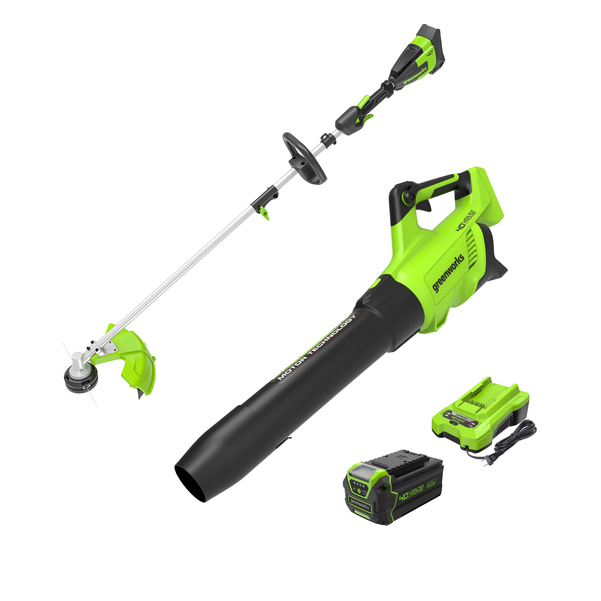 40V 550 CFM Cordless Battery Leaf Blower and 16" Attachment Capable String Trimmer Combo Kit, 4Ah Battery and Charger MegaBDM