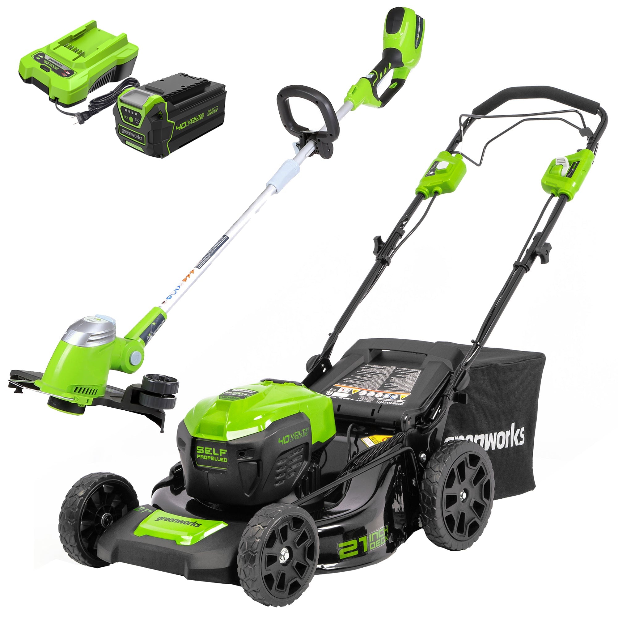 40V 21" Cordless Battery SP Mower and 13" String Trimmer Combo Kit: 5.0 Ah Battery and Charger MegaBDM