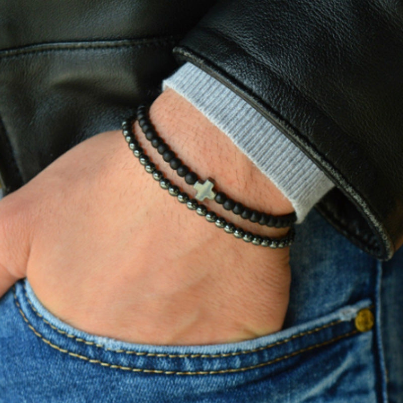 Men's Attractive Fashion Black Hematite Cross Bracelets - 6mm Haematite/Matte MegaBDM