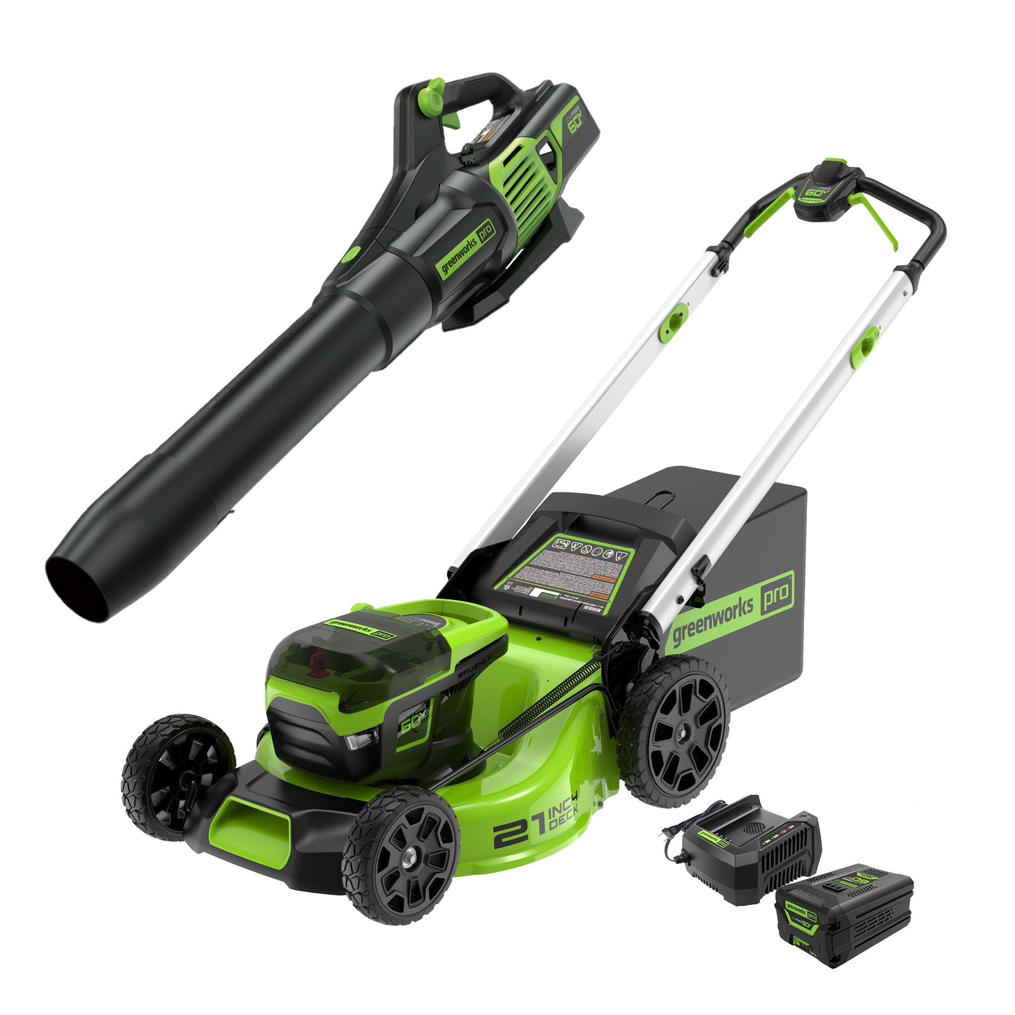 60V 21" Cordless Battery Push Mower and 610 CFM Blower Combo Kit w/ 5.0Ah Battery and Charger MegaBDM