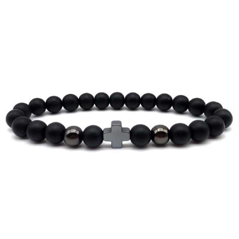 Men's Attractive Fashion Black Hematite Cross Bracelets - 8mm Frosted MegaBDM