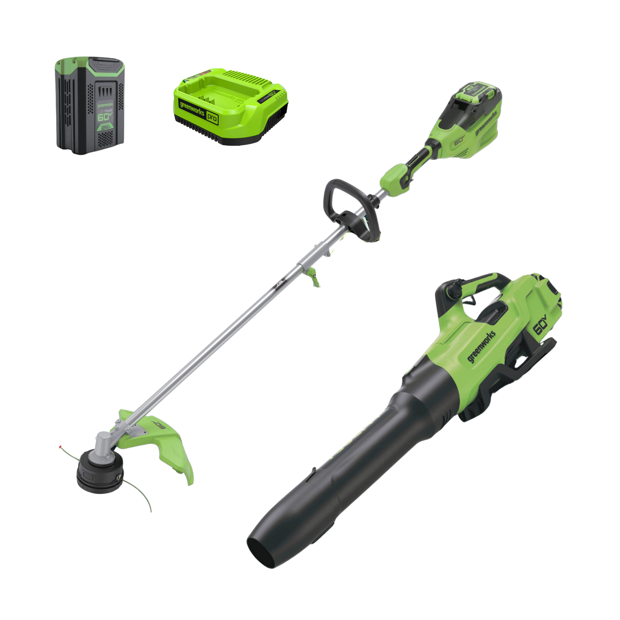 60V 16" Cordless Battery Top Mount String Trimmer + 750CFM Blower ,2.5 Ah Battery and 3A Charger MegaBDM