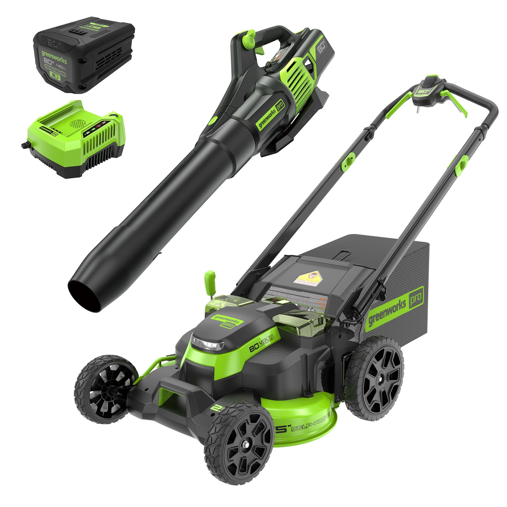 80V 25" Cordless Battery Dual Blade Self-Propelled Mower 2PC Combo Kit, (1) 4.0 Ah Battery and (1) Rapid Charger MegaBDM