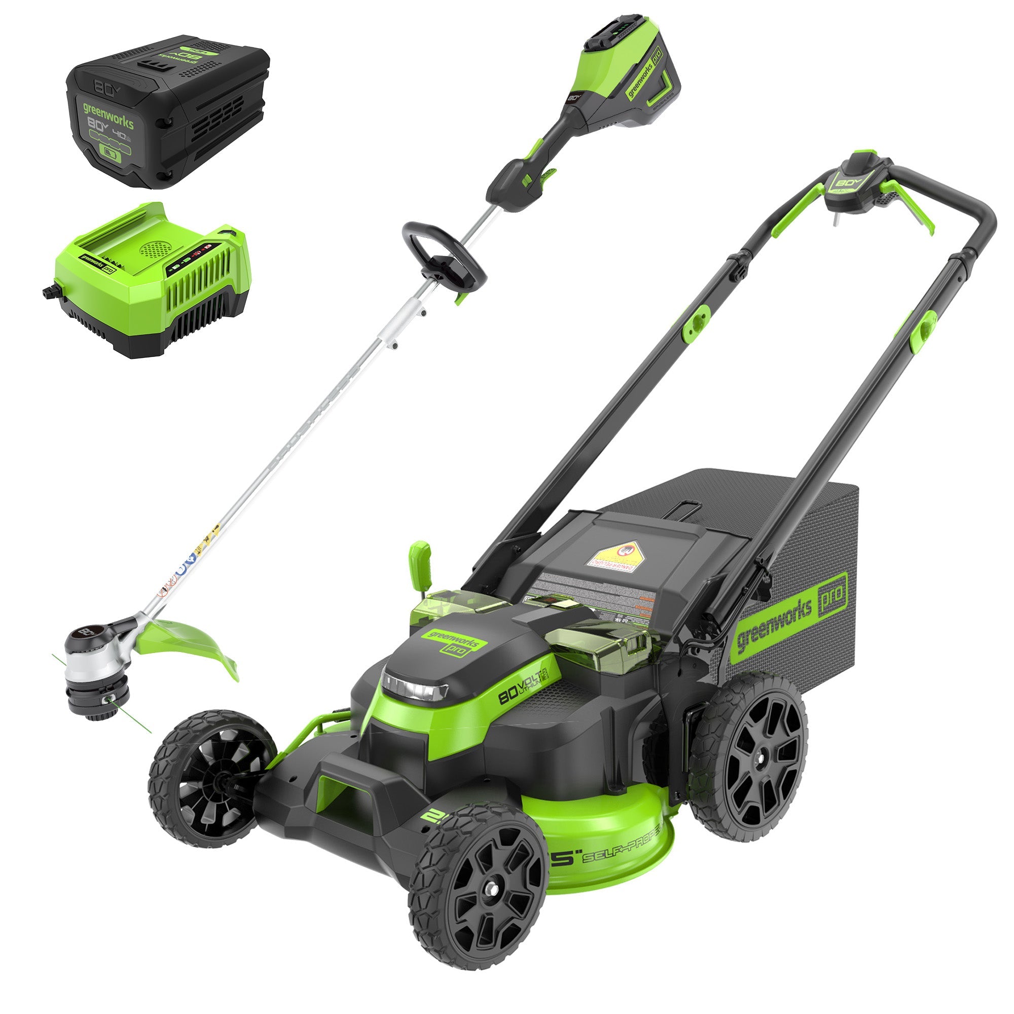 80V 25" Cordless Battery Dual Blade Self-Propelled Mower 2PC Combo Kit, (1) 4.0 Ah Battery and (1)Rapid Charger MegaBDM