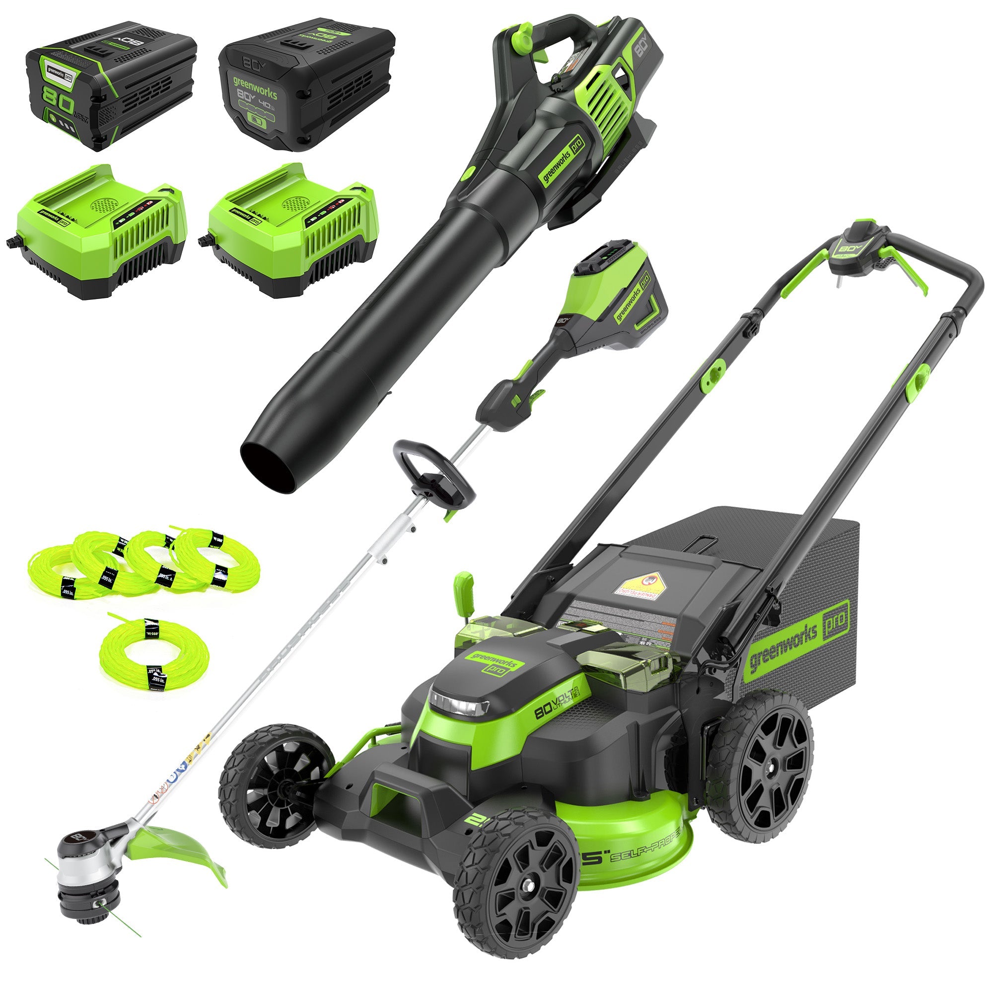 80V 25" Cordless Battery Dual Blade Self-Propelled Mower 3PC Combo Kit, (1) 4.0 Ah Battery, (1) 2.5 Ah and (2) Rapid Charger MegaBDM