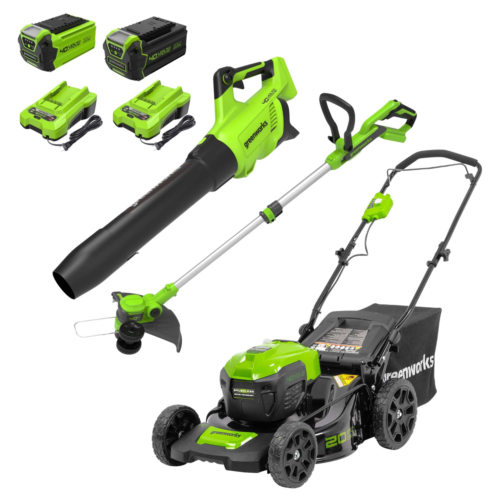 40V 20" Cordless Battery Push Lawn Mower 3PC Combo Kit, (1) 5.0Ah Battery: (1) 2.0 Ah Battery and (2) Chargers MegaBDM