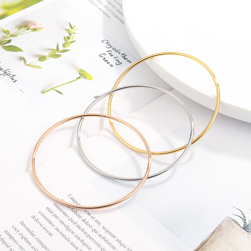 Women's Simple Gold Titanium Steel Coil Thin Bracelets - 65mm-Gold MegaBDM