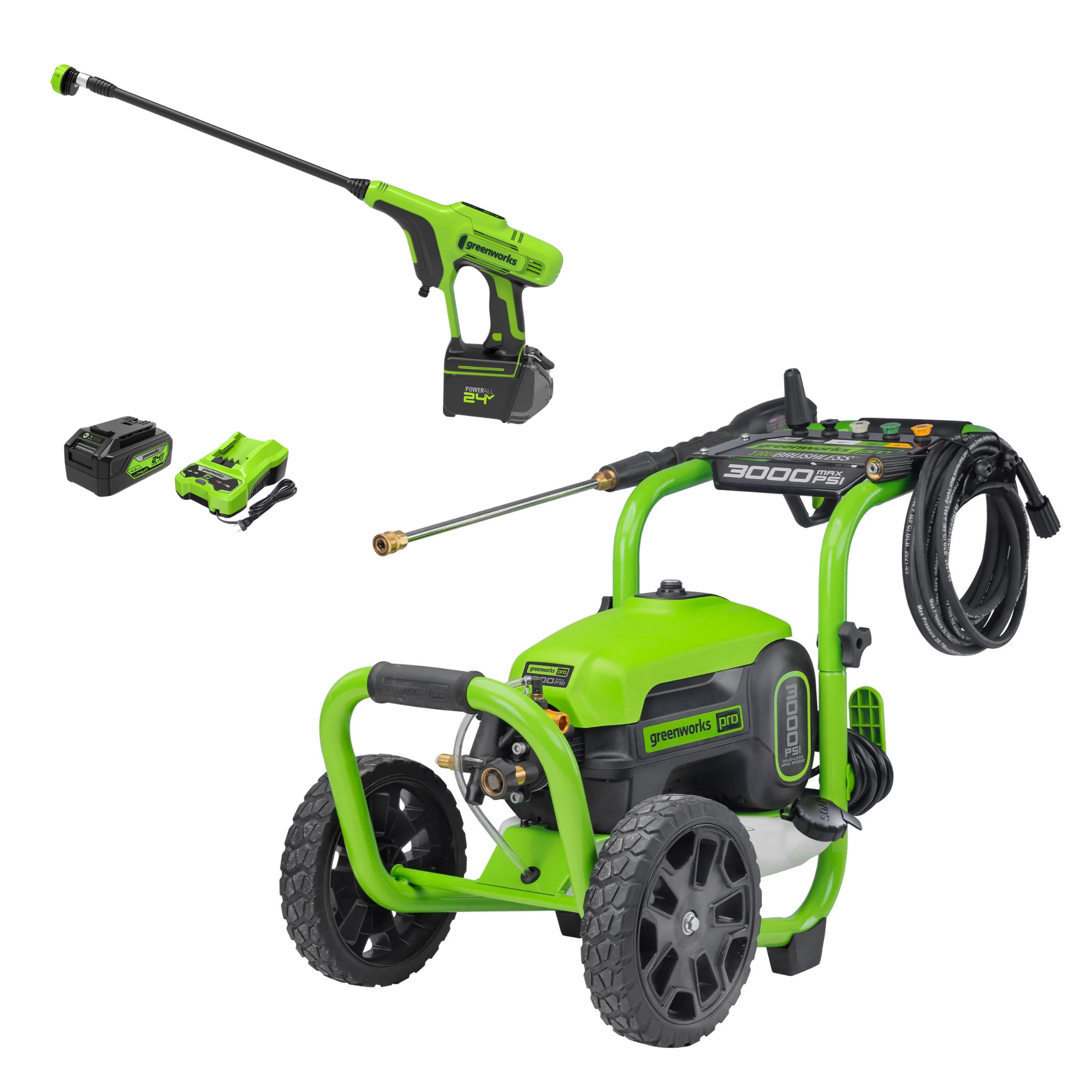 3000 PSI Pressure Washer, 24V 600-PSI Cordless Power Cleaner Combo Kit