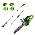 40V 14" Cordless Battery 1.0 kW Chainsaw and 10" Pole Saw and Hedge Trimmer Attachment: (2) 2.5 Ah Battery and (2) Chargers MegaBDM