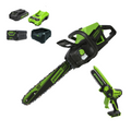 60V 18" Cordless Battery 2.0 kW Chainsaw and 24V 6" Pruner Saw, (1) 4.0 Ah Battery: (1) 2.0 Ah Battery and (2) Chargers MegaBDM
