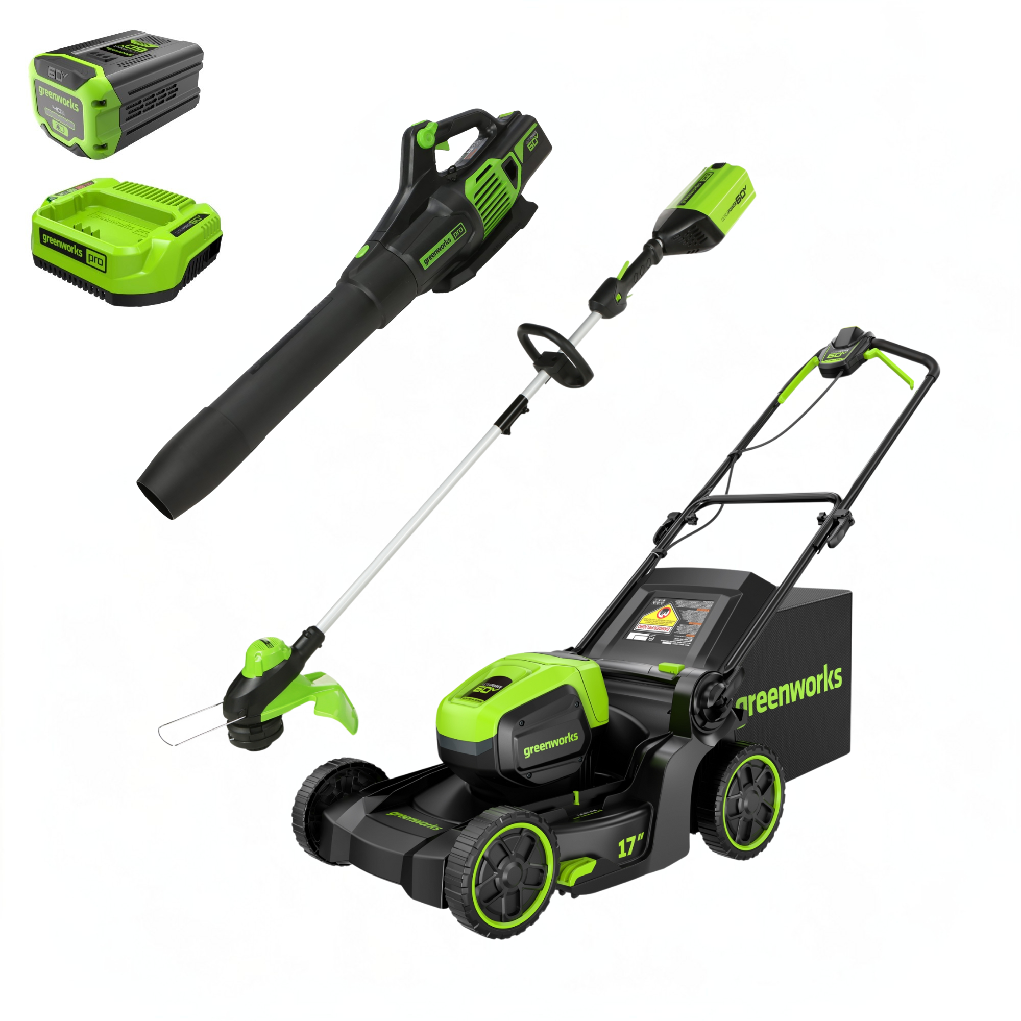 60V 17" Cordless Battery Push Lawn Mower 3PC Combo Kit: 4.0 Ah Battery and Charger MegaBDM