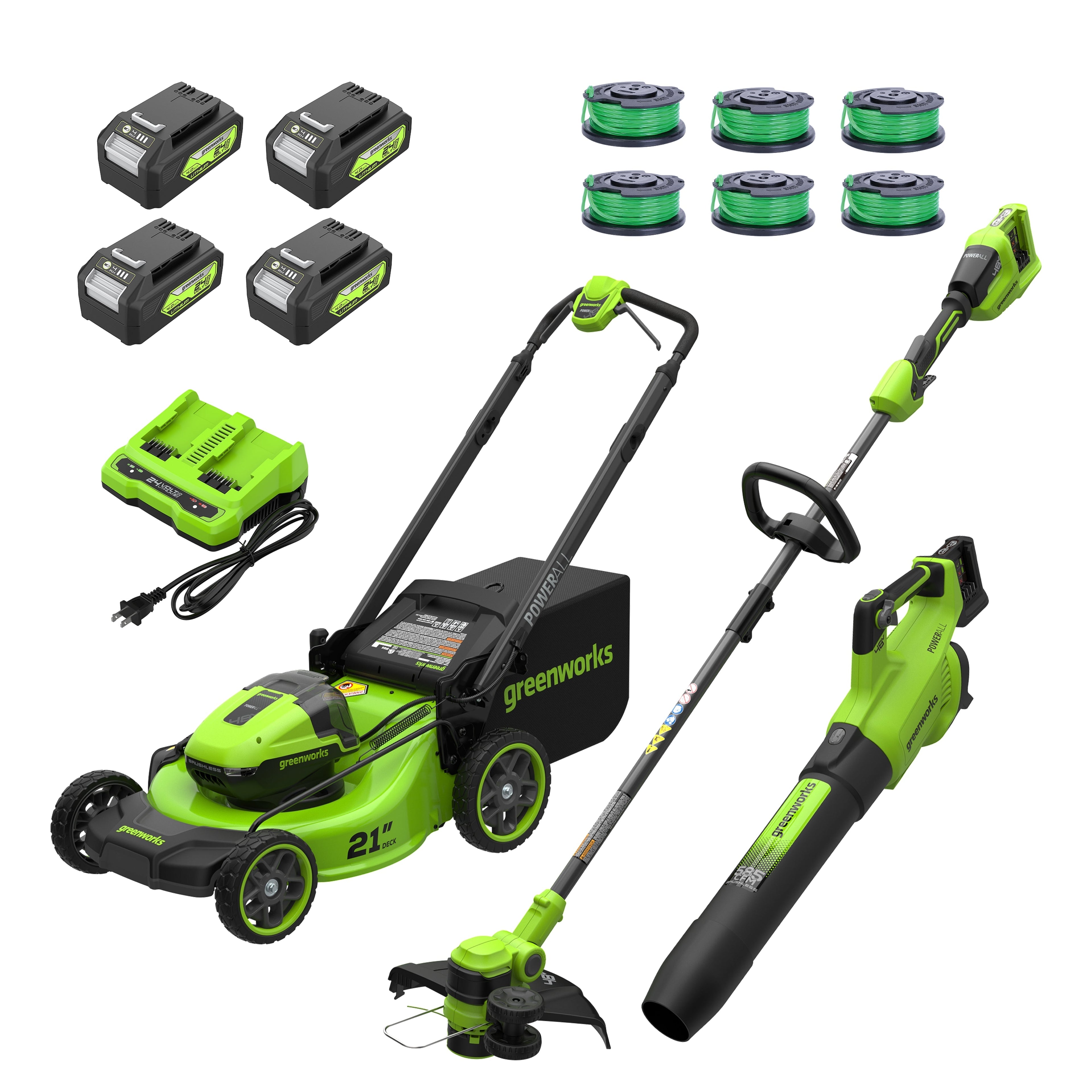 OPEN BOX 48V (24V x 2) 21" Cordless Battery Push Mower 3PC Combo Kit w/ (4) 4.0Ah High Power Batteries & (2) Dual Port Chargers MegaBDM