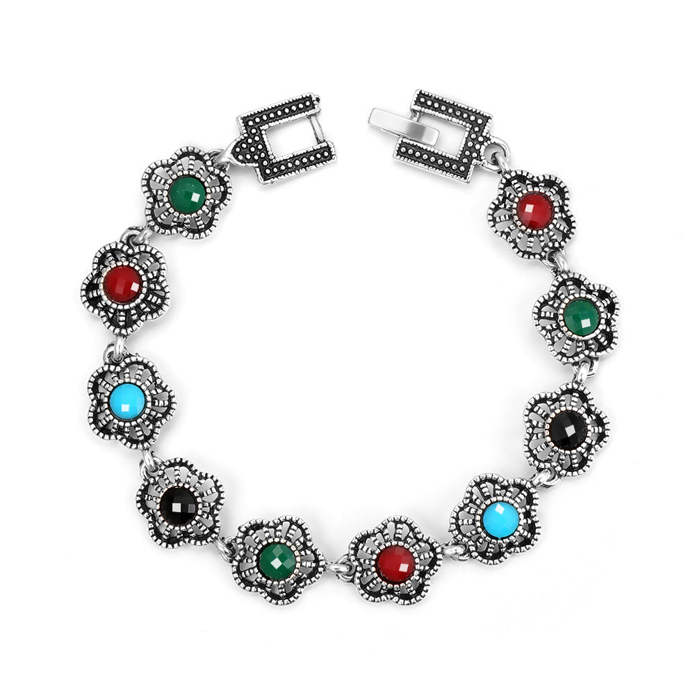 Popular Personality Simple Colorful Flower Shape Sier Electroplated Bracelets MegaBDM