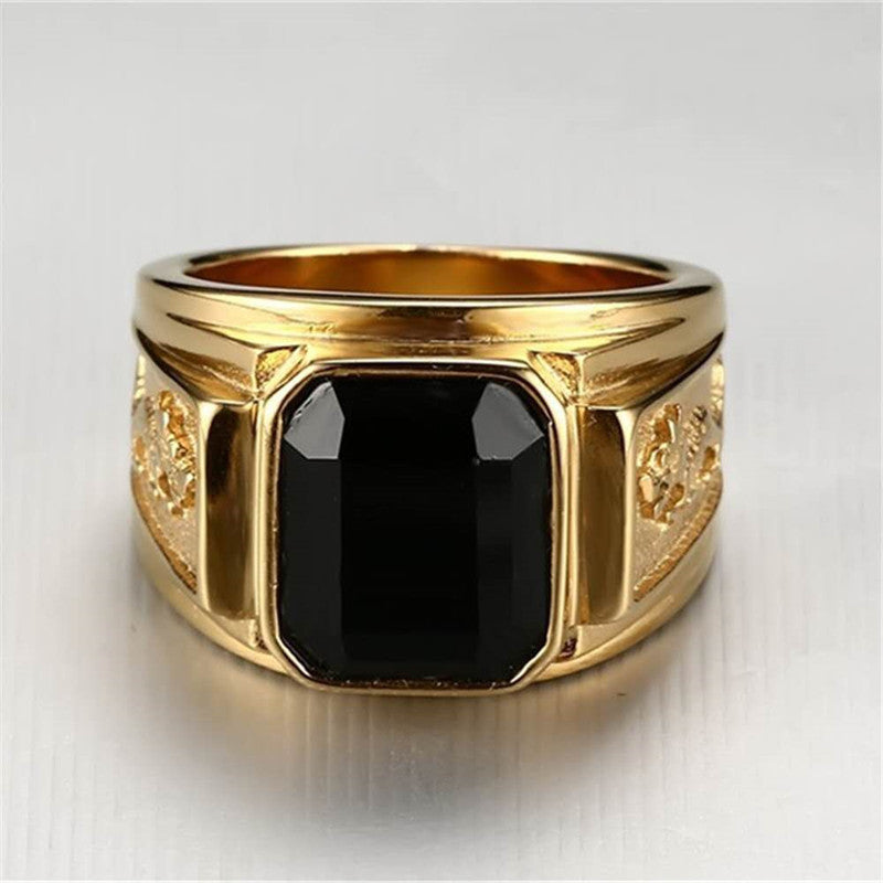 Men's Ornament Vintage Black Zircon Gold Rings - Ajz352 Black / No. 11 MegaBDM