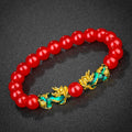 Vietnam Placer Gold Pi Obsidian Mantra Bracelets - 8mm Red Agate Double Temperature Sensing Chopsticks (Small Size) MegaBDM