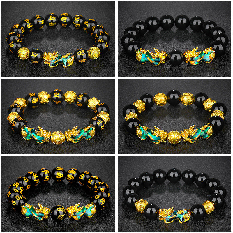 Vietnam Placer Gold Pi Obsidian Mantra Bracelets MegaBDM