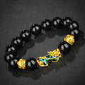 Vietnam Placer Gold Pi Obsidian Mantra Bracelets - Fu Lu Double Full (12mm Obsidian Medium Temperature Sensitive ..) MegaBDM