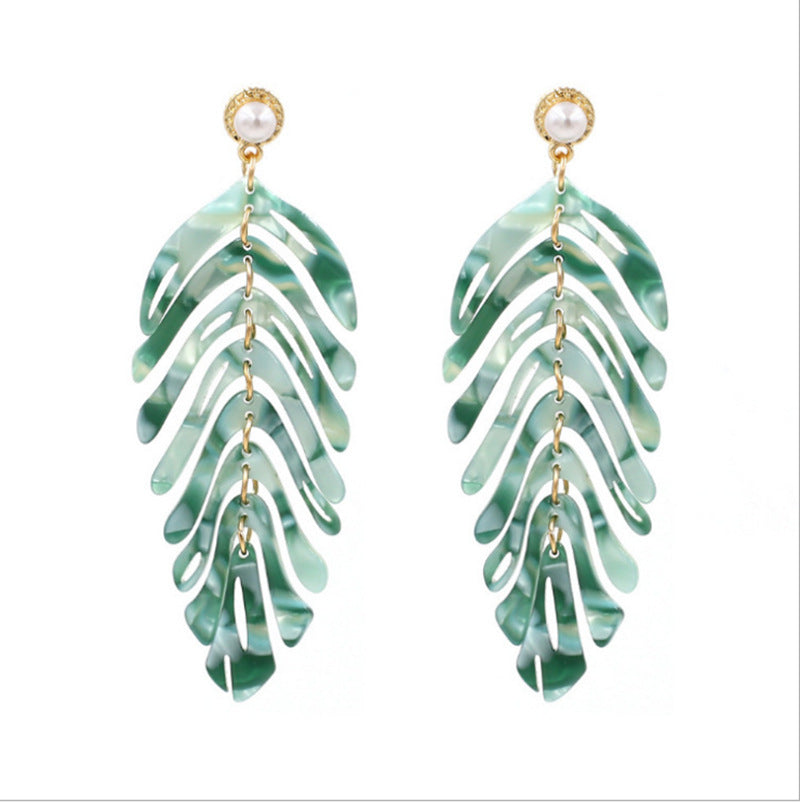 Personalized Design Trendy Fresh Simple Fashion Leaf Tassel Style Stud Earrings - Green MegaBDM
