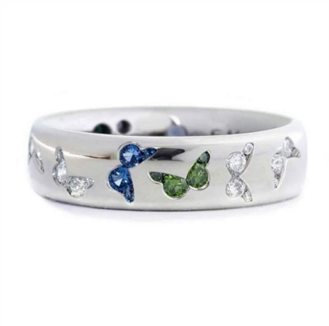 Ornament Exquisite Butterfly Inlaid Mixed Color Zircon Rings - Butterfly Ring-Blue Lvzuan / No. 10 MegaBDM