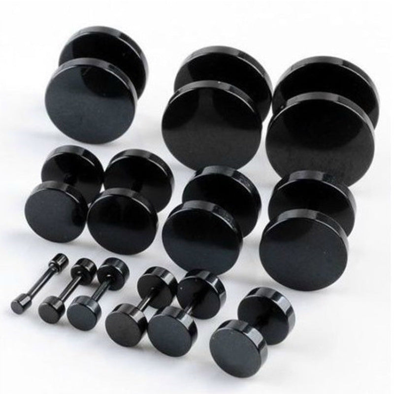 Women's & Men's Vacuum Electroplating Barbell Black Hip Hop Rock Round Hipster Dumbbell Stud Earrings MegaBDM