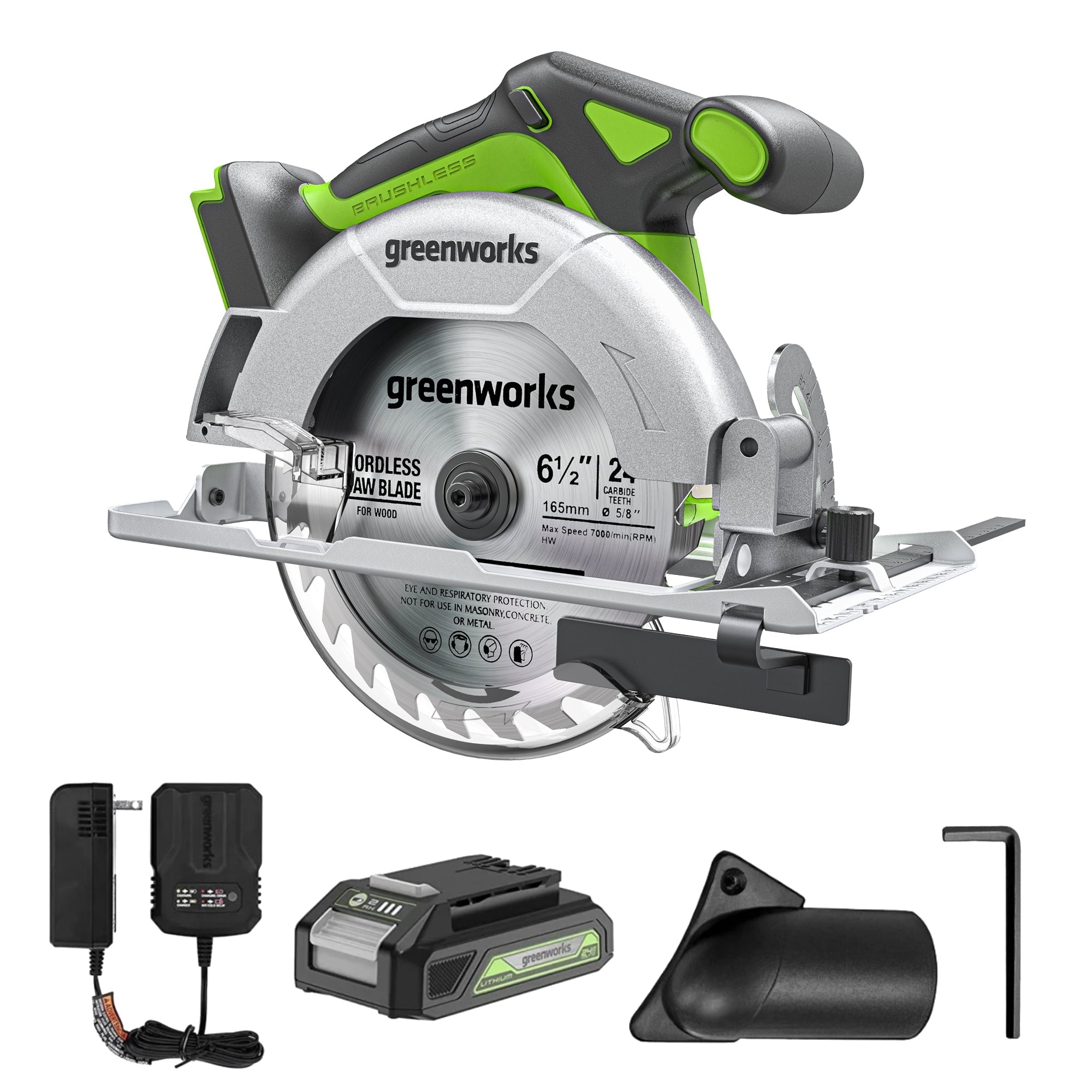 24V Cordless Battery 6.5'' Circular Saw: 2.0 Ah Battery and Charger MegaBDM