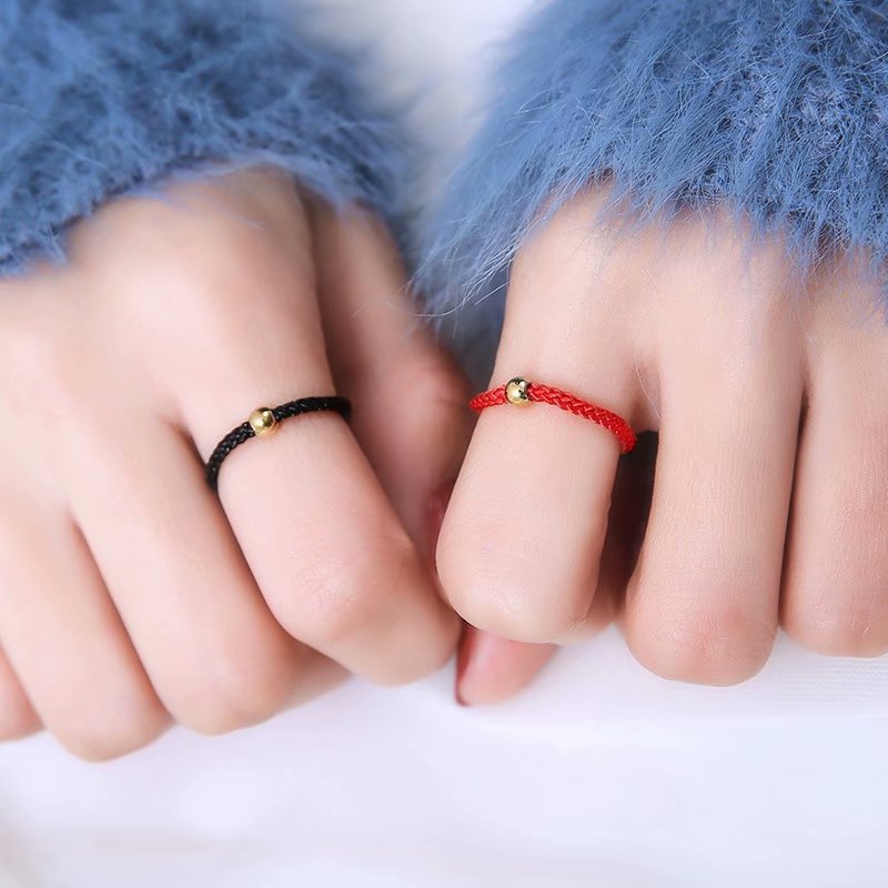 Small Golden Beads Black Rope Lucky Female Couple Rings MegaBDM