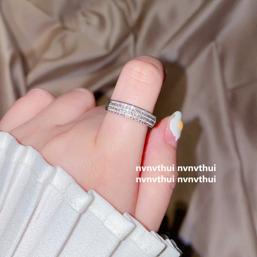 Bright Star Design White Gold Plated Zircon Starry Open Rings - [Half Circle Diamond No. 6] One Ring / One Size MegaBDM