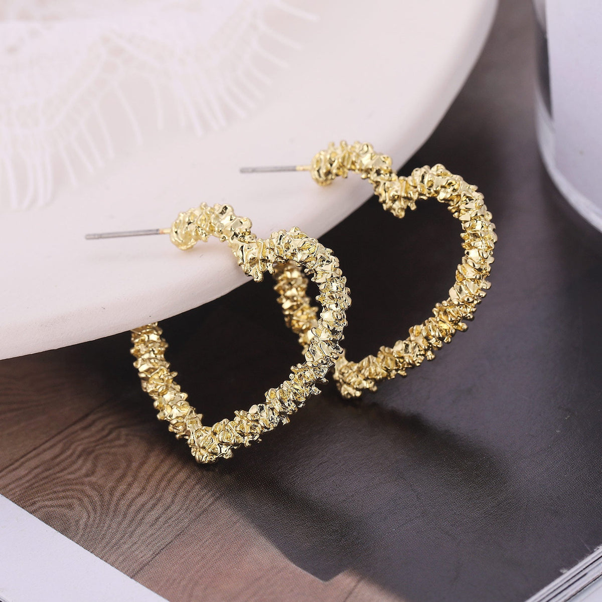 Texture Love Five-pointed Star Diamond Metal Earrings - Love Gold A7415 MegaBDM