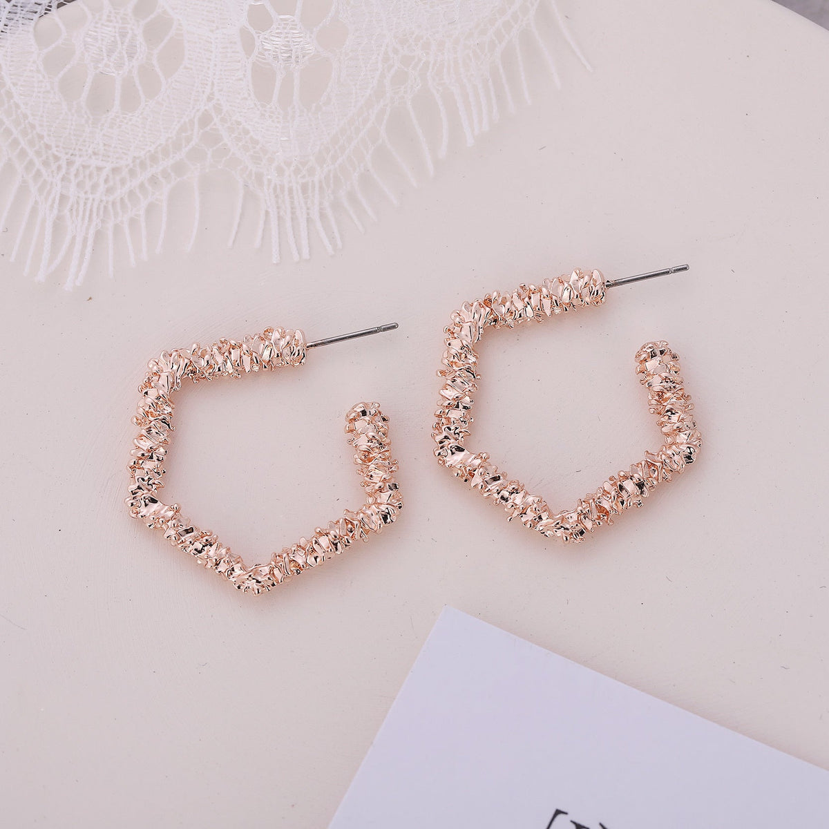 Texture Love Five-pointed Star Diamond Metal Earrings - Diamond Rose Gold A7421 MegaBDM