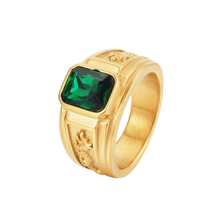 Men's Ornament Vintage Black Zircon Gold Rings - Ajz352 Green / No. 11 MegaBDM