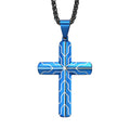 Men's Cross Stainless Steel Tire Pattern Titanium Pendants - Single Pendant Blue MegaBDM