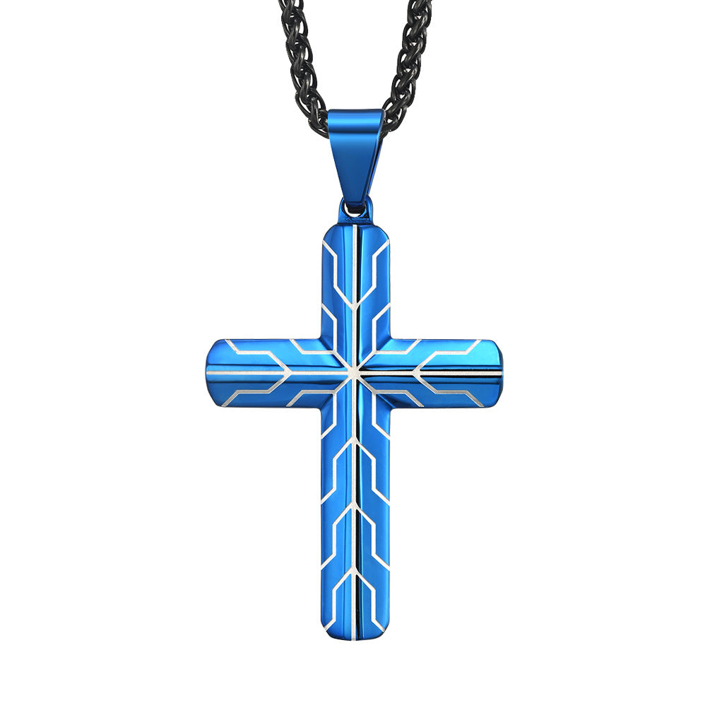 Men's Cross Stainless Steel Tire Pattern Titanium Pendants - Single Pendant Blue MegaBDM
