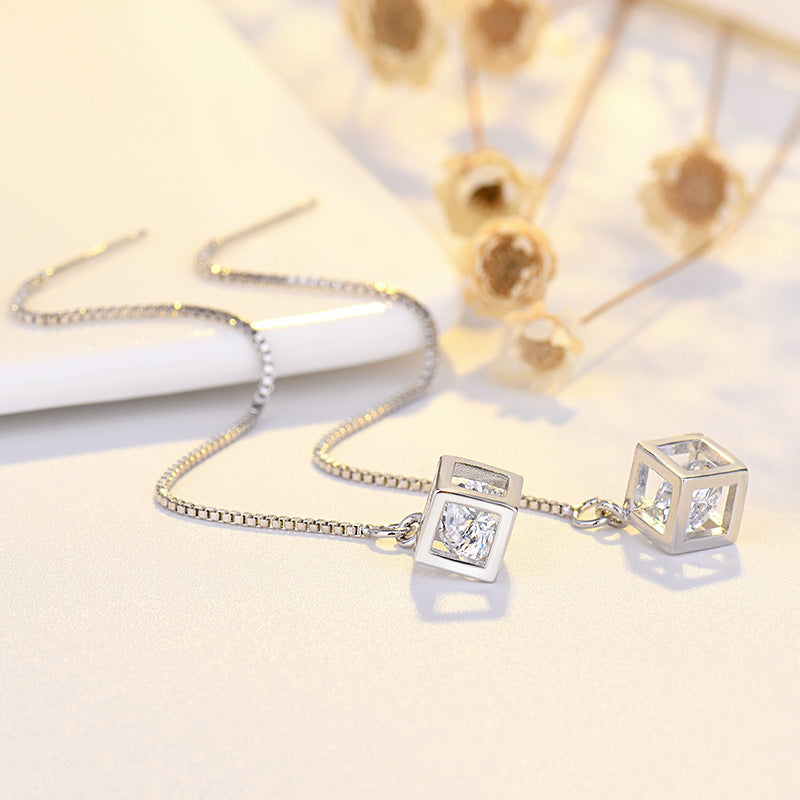 Women's Sterling Sier Plated Hollow Magic Cube Design Zircon Ear Line MegaBDM