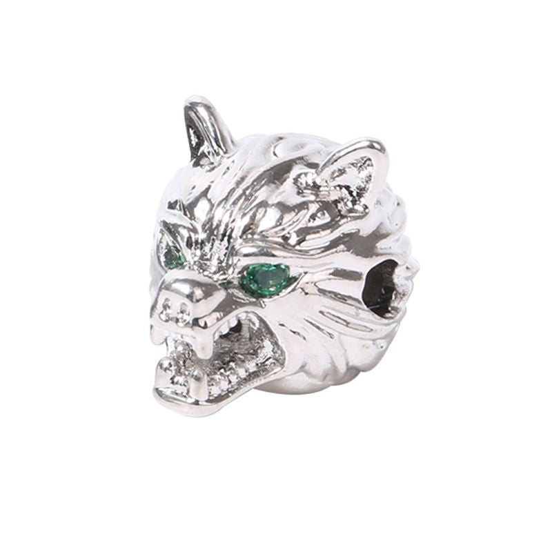 Men's Zircon Wolf Head Beads Beaded Woven Bracelet - White gold color MegaBDM