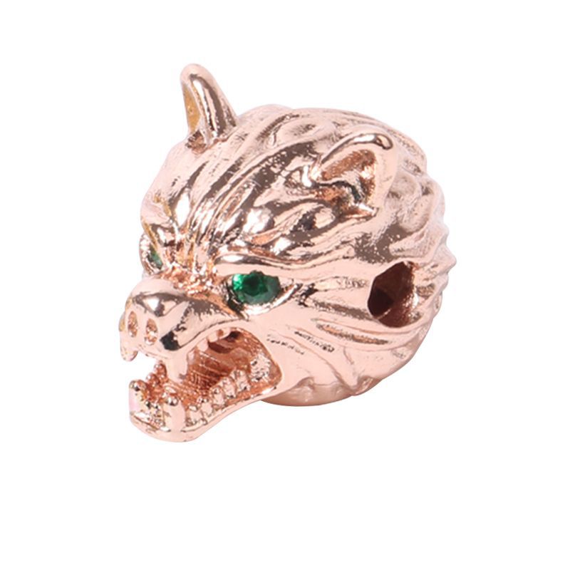 Men's Zircon Wolf Head Beads Beaded Woven Bracelet - Rose Gold MegaBDM