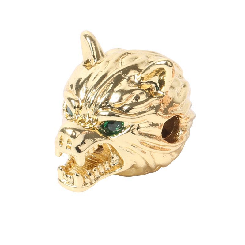 Men's Zircon Wolf Head Beads Beaded Woven Bracelet - Real Gold MegaBDM
