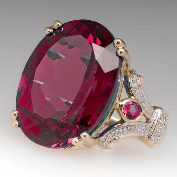 Popular Ornament Two-color Electroplated Inlaid Goose Rings - Wine Red Stone / No. 10 MegaBDM