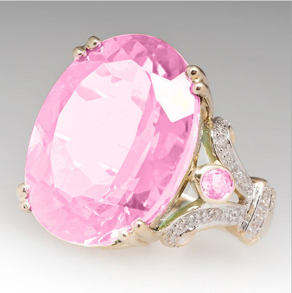 Popular Ornament Two-color Electroplated Inlaid Goose Rings - Pink Stone / No. 10 MegaBDM