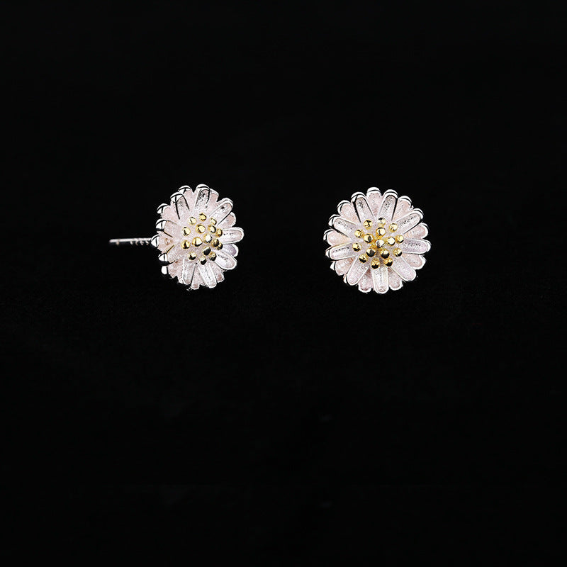 Women's Mori Sweet Sier Plated Daisy Cute Flowers Earrings - 02 Style MegaBDM