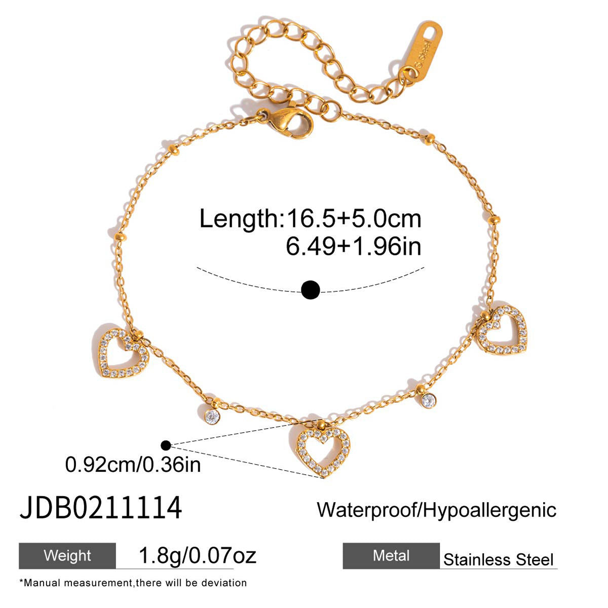 J&D Classic Rhinestone Cross Hollowed Heart Charm Bracelet Daily Stacking Wearing