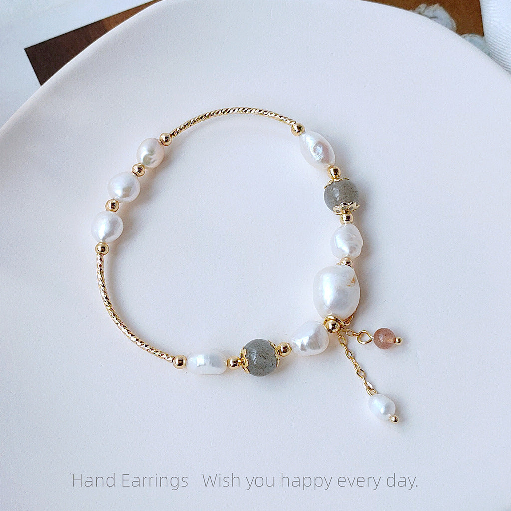 Women's Eyes Handmade Natural Freshwater Pearl Moonstone Korean Style Graceful Bracelets MegaBDM