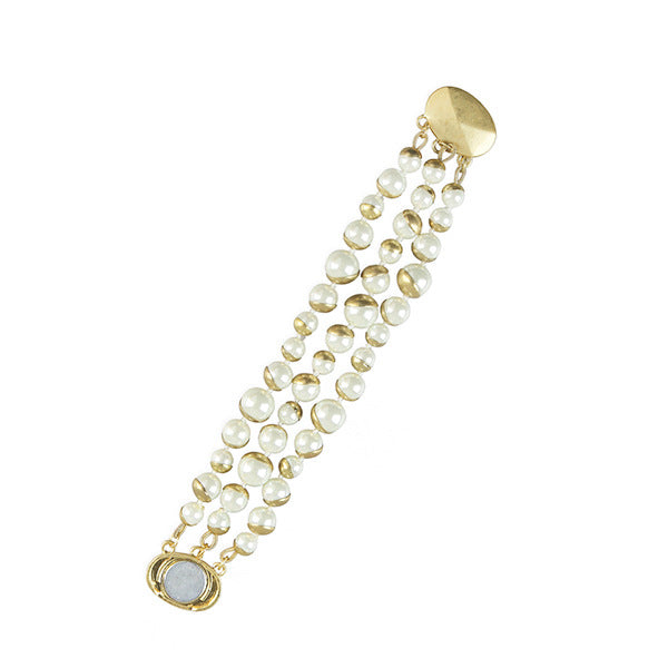 Women's Color Optional Three-row Pearl Glass Magnetic Buckle Necklaces MegaBDM