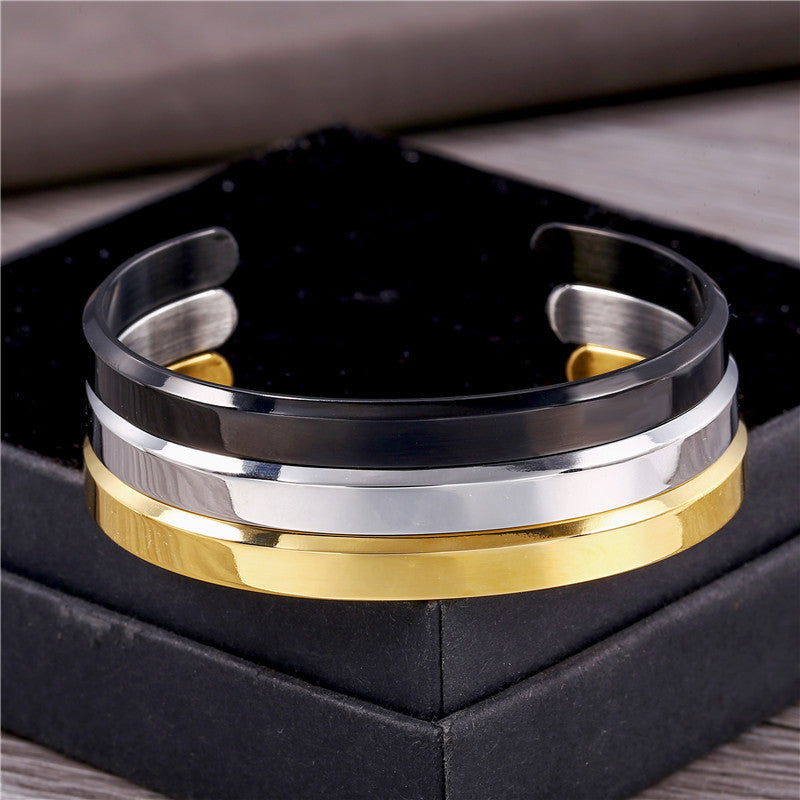 Men's Fashion Simple Titanium Steel Gold Plated Shaped Open Bracelets MegaBDM