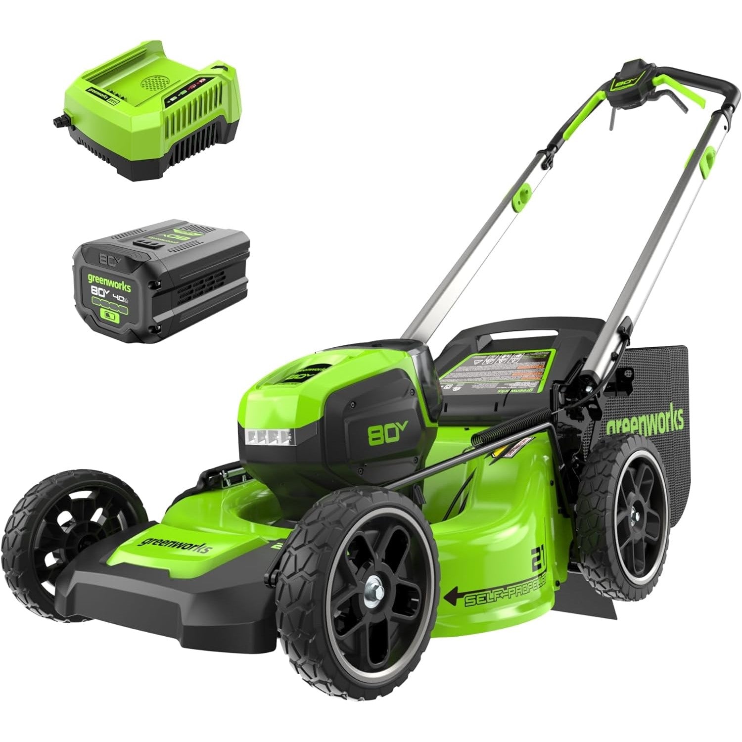 OPEN BOX 80V 21" Cordless Battery 4-in-1 Self-Propelled Lawn Mower: 4.0 Ah Battery and Charger, LM2108S MegaBDM